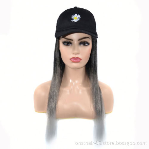 MYZYR Long Curly/straight Wig Hip Hop Hat Synthetic Adjustable Baseball Cap Wig Fake Hair Natural with Hat Embroidery for Women